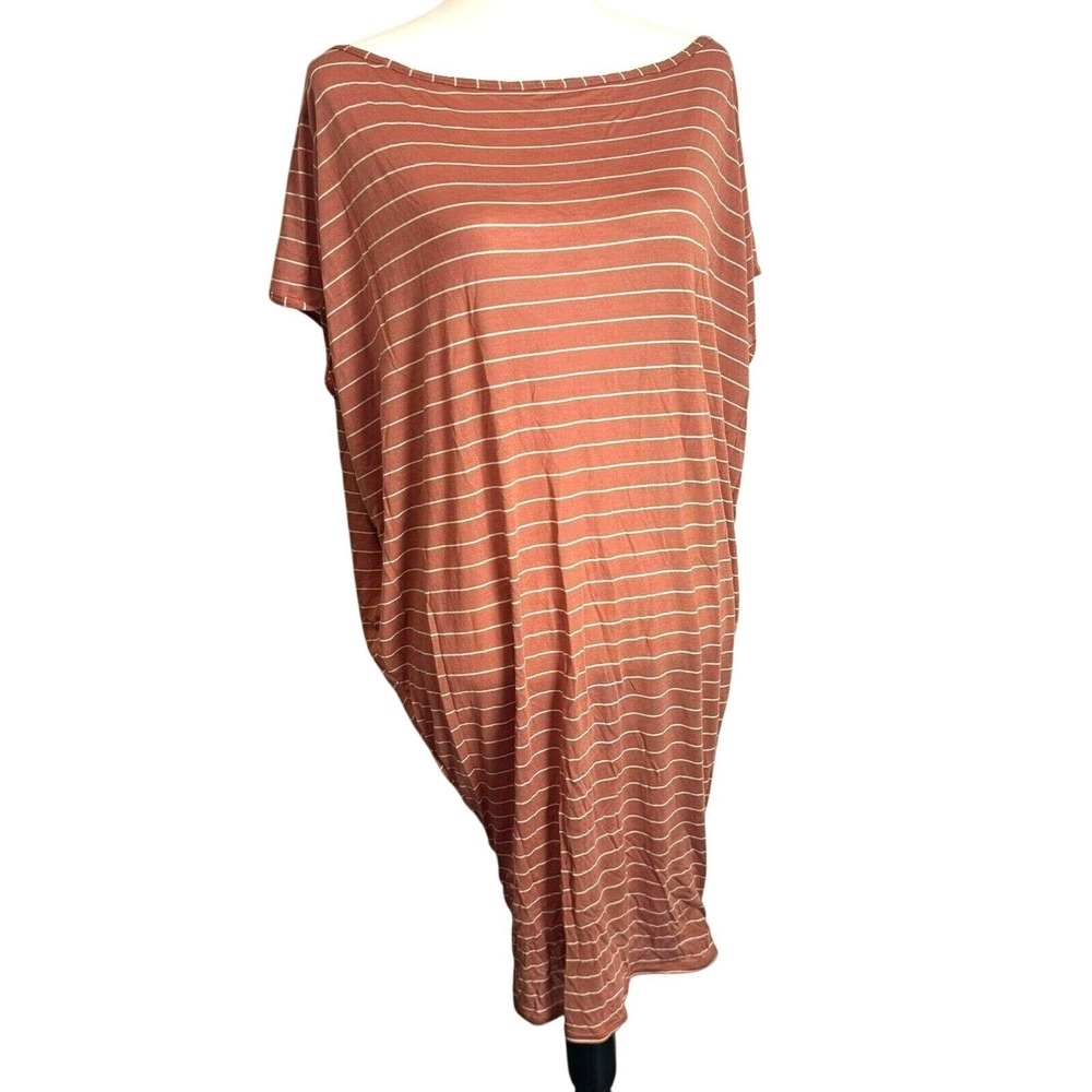 VITAMIN A NWT Amalia Stevens Rust Brown Striped Open Back Cover Up Tunic Dress